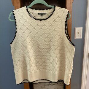 Women's Cream with Black trim Sweater Vest